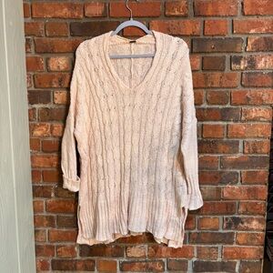Free people womens easy cable knit oversized chunky tunic sweater pink L
